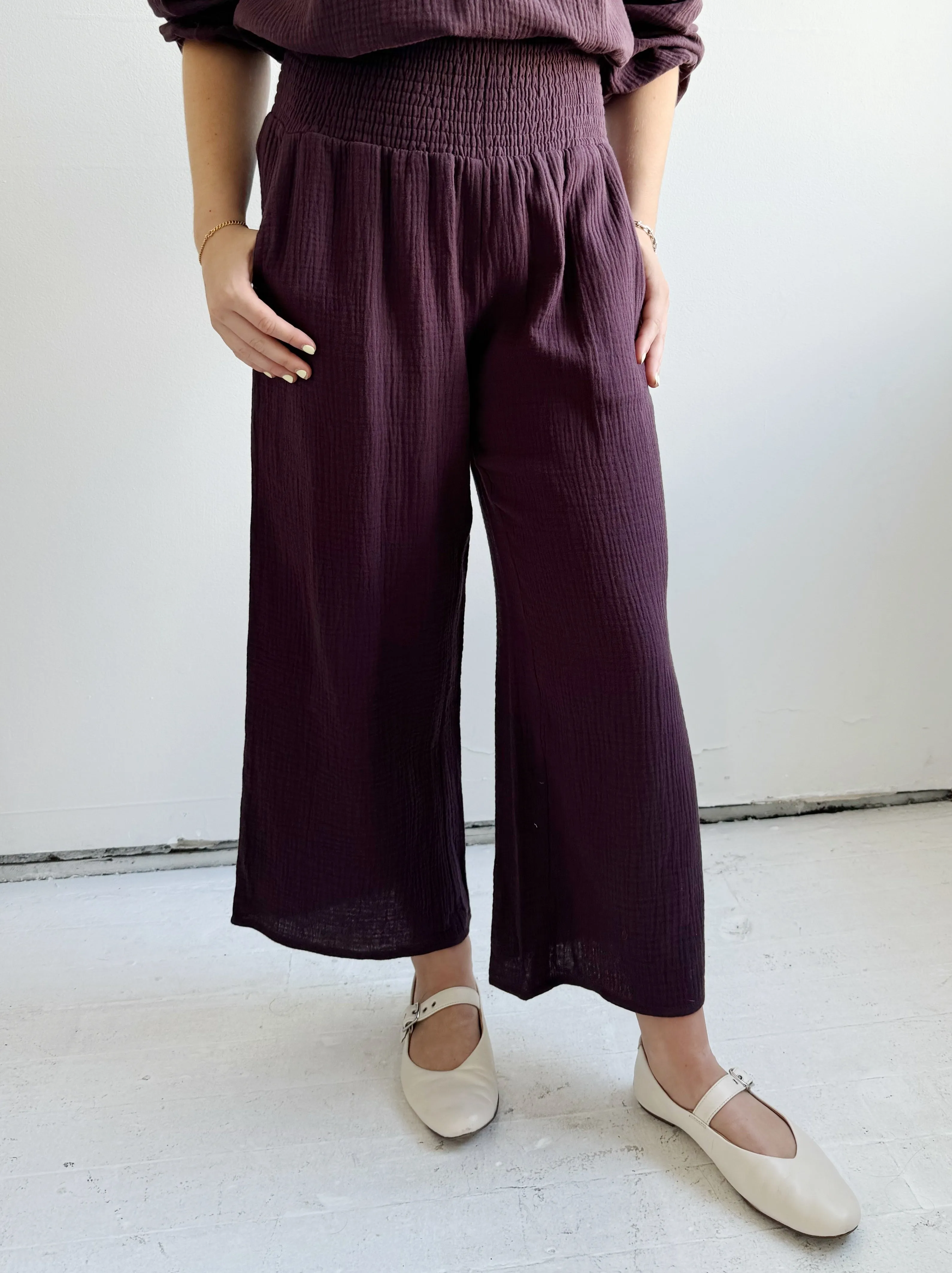 Fresh casual City Walk Autumn Days Lightweight Zoe Smocked Pant - Plum