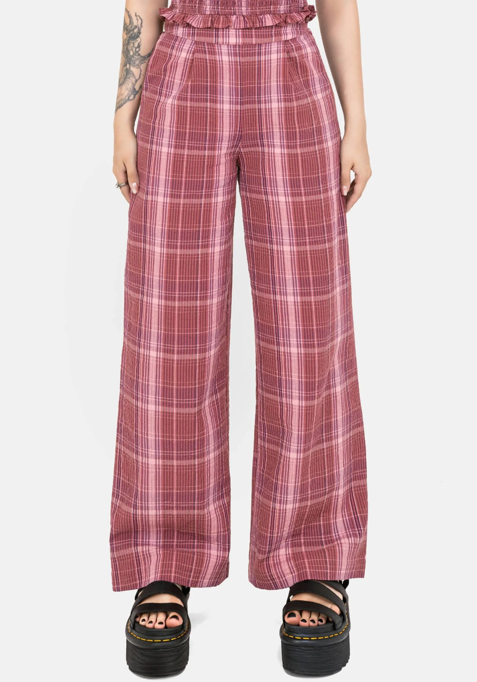 Zorina Cotton Check Wide Leg Trousers color block